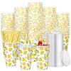 Tessco 150 Pieces/50 Sets Lemonade Cups with Lids and Paper Straws 16oz Disposable Iced Coffee Paper Cup Summer Citrus Cold Lemonade Stand Supplies for Fruit Party Beverages Drinks Juices view 1