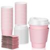 Patelai 48 Pcs 12 oz Disposable Coffee Cups with Lids and Sleeves Bulk, Insulated Hot Chocolate Paper Cup for Hot and Cold Beverage Water Juice Cocoa Tea Party Restaurants Travel Supplies (Pink) view 1