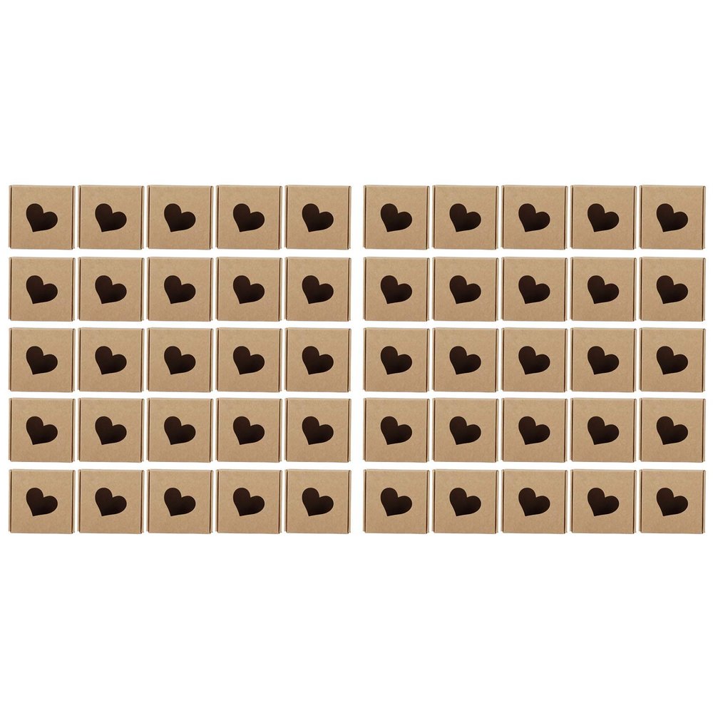 50Pcs Kraft Paper Hand Made Soap Box, Heart Pattern Small Bulk Gift Box Perfect Packaging for Handmade Soap, Candy, Cupcake, Jewelry, Birthday, Wedding Favor