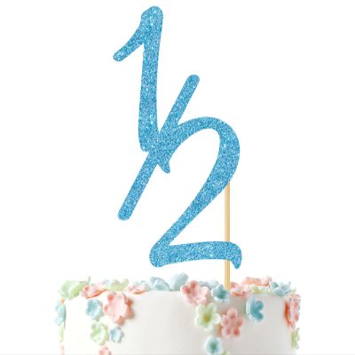 1/2 Half Cake Topper for Baby's 6 Months Birthday Party Decorations, Happy 1/2 Birthday Anniversary Baby Shower Party Supplies, Blue Glitter.
