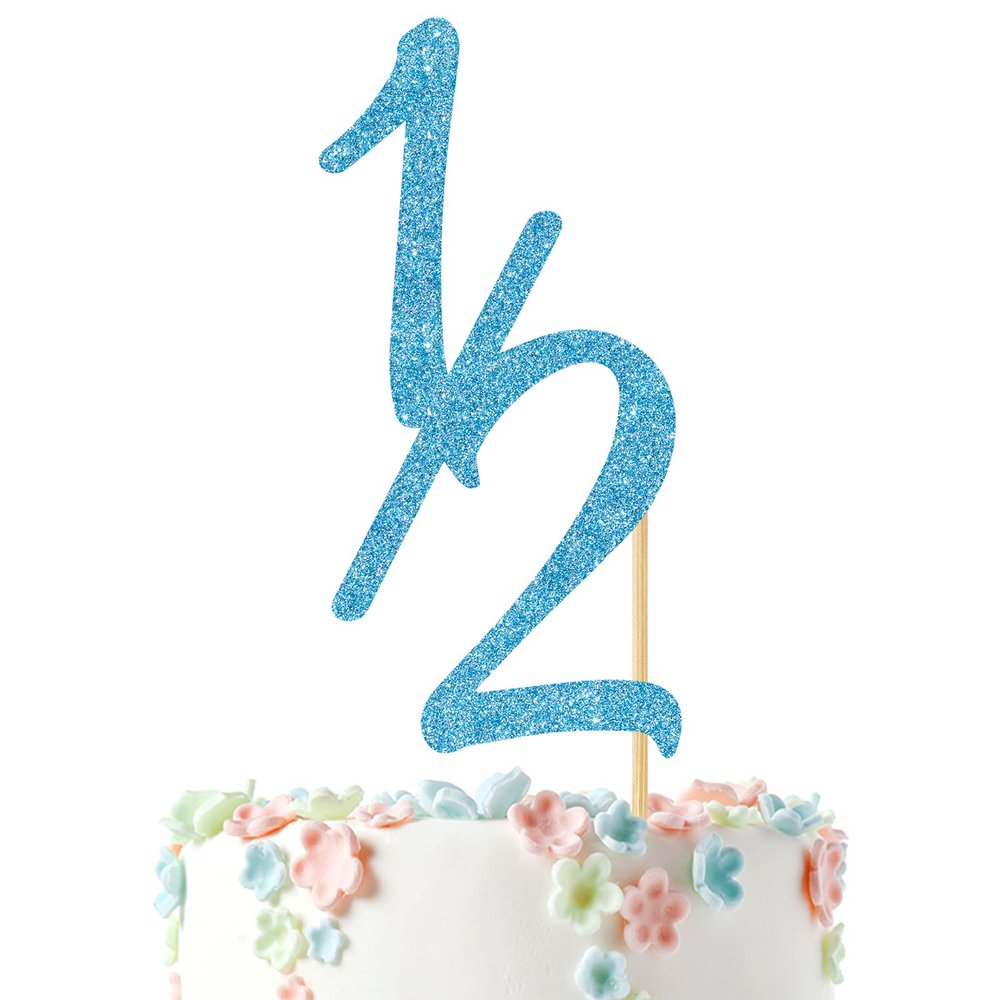 1/2 Half Cake Topper for Baby's 6 Months Birthday Party Decorations, Happy 1/2 Birthday Anniversary Baby Shower Party Supplies, Blue Glitter.
