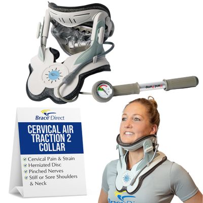 Cervical Air Traction Collar 2 - Portable Neck Stretcher & Decompression Device with Pump for Tech Neck, Posture Support, Pinched Nerves & Herniated Discs by Brace Direct - Adjustable Universal Fit