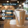 16oz Ripple Coffee Cups with Lids Disposable Paper Cups for Takeaway Coffee, Tea or Hot Drinks- Brown 50 Pcs view 3