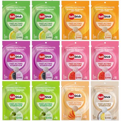 SaltStick Electrolyte FastChews - 120 Count Variety Pack - Chewable Electrolyte Tablets for Hydration, Salt Tabs - 10 Count (Pack of 12)