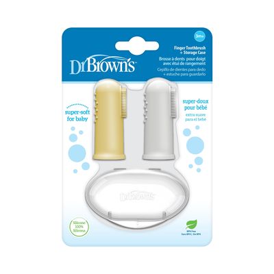 Dr. Brown's Silicone Finger Toothbrush for Baby with Travel-Storage Case, 3m+, Gray and Yellow, 2-Pack