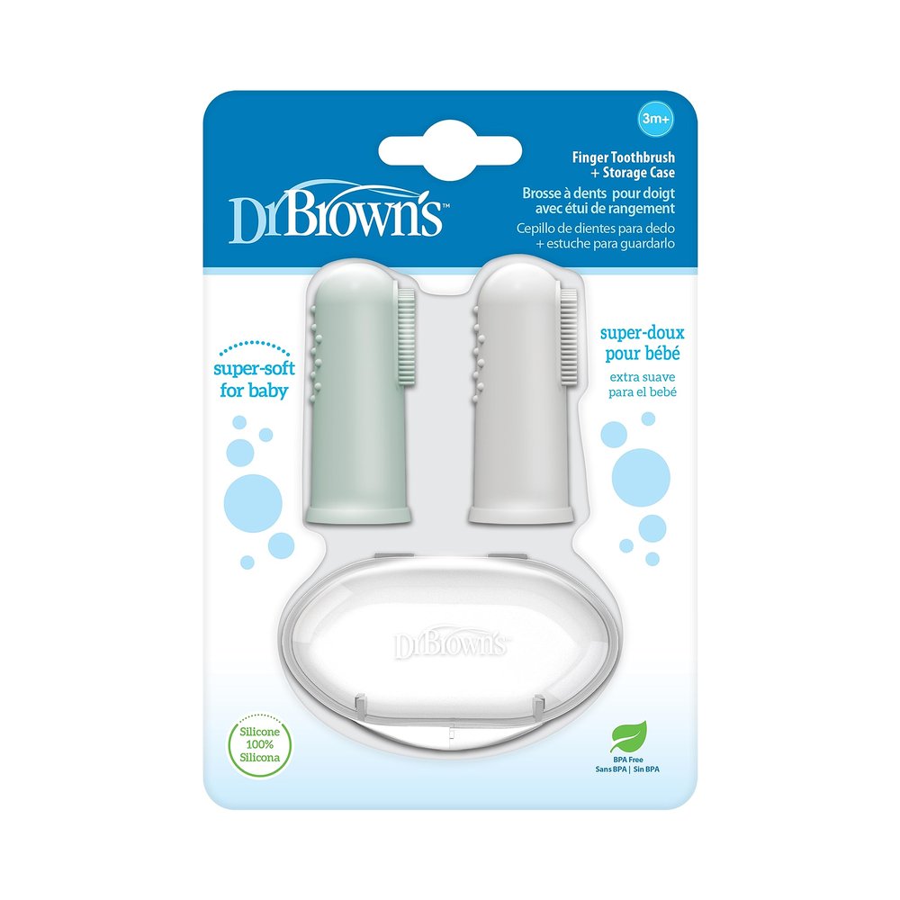 Dr. Brown's 100% Silicone Baby Finger Toothbrush and Toothpaste Set, 2-Pack Toothbrush & Infant-to-Toddler Training Toothbrush, Soft for Baby's First Teeth, Giraffe, 0-3 Years