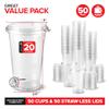 20 oz Clear Plastic Cups with Lids Disposable, Togo Drinking Cup with Strawless Sip Lid for Smoothie, Cold Brew Iced Coffee, Lemonade, Ice Latte, Boba, Party Drinks, Bulk, 20 Ounce (Set of 50) view 2