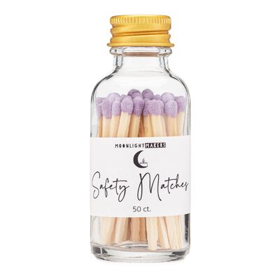 Fancy Safety Matches in a Jar with Striker - 50 Wooden Matches, Decorative Matches, 1.88" Length, Convenient Glass Storage Jar with Strike Pad, Safety Matches, Fancy Matches - Purple (MB50L)