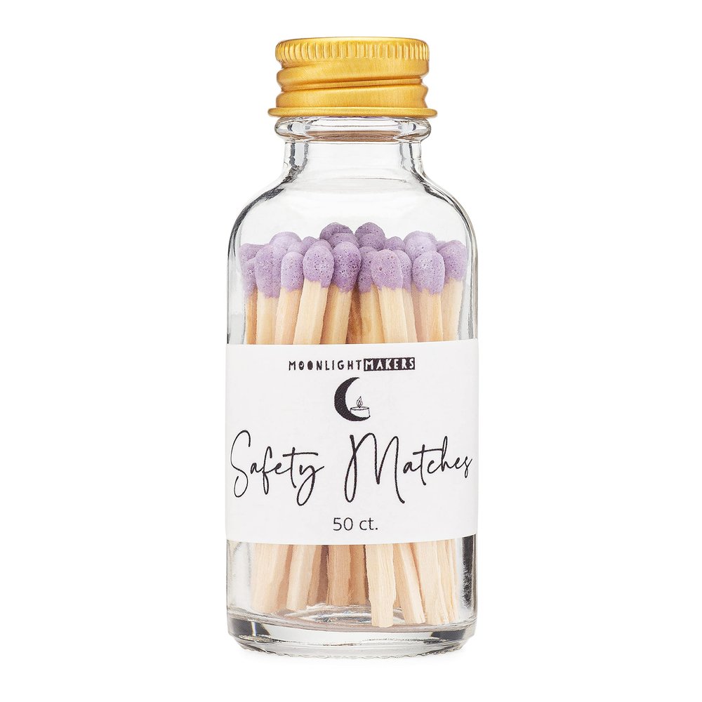 Fancy Safety Matches in a Jar with Striker - 50 Wooden Matches, Decorative Matches, 1.88" Length, Convenient Glass Storage Jar with Strike Pad, Safety Matches, Fancy Matches - Purple (MB50L)