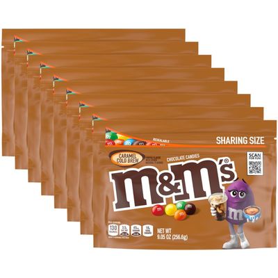 M&M'S Caramel Cold Brew Chocolate Candy, Sharing Size, Resealable Bag, 9.05 oz, Pack of 8