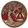 1 to 50 Year Twisted Tree of Life Sobriety Coin - Gold Plated AA Chips & Medallions - 9 Year Sobriety Coin - Red view 1