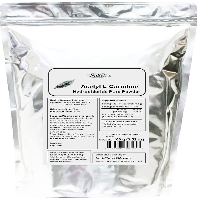 NuSci ALC Acetyl L-Carnitine HCl Powder Pure Form (100 g (3.52 oz))
