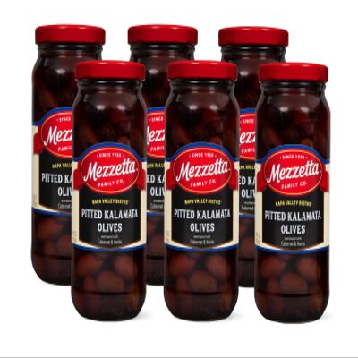 Mezzetta Napa Valley Bistro Pitted Kalamata Olives - Tree-Ripened in Cabernet Sauvignon & Seasonings - Italian Culinary Heritage - Elegant Appetizer - 100% Natural - 16 Oz Jar - Pack of 6