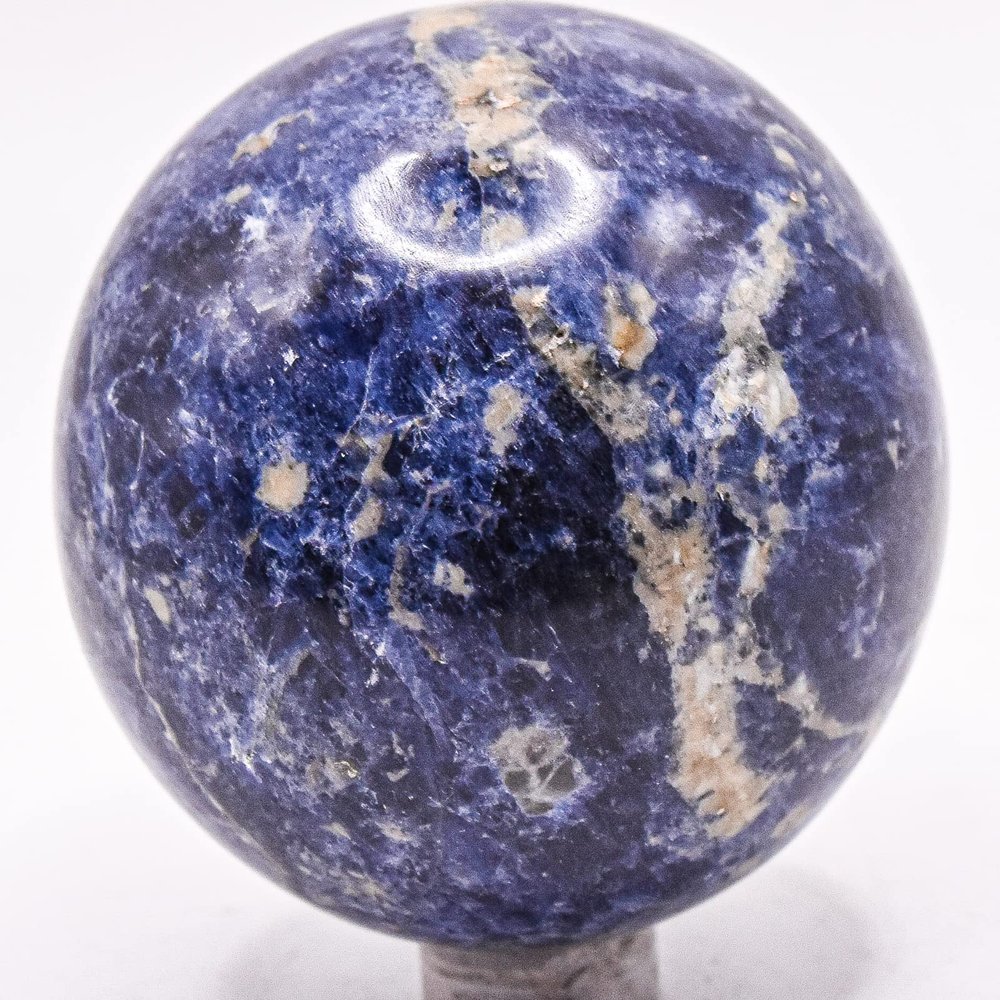 2.3" 245g Rich Deep Blue Sodalite w/Quartz & Feldspar Inclusions Sphere Polished Natural Gemstone Crystal Mineral Dcor Collectible - Brazil + Stand