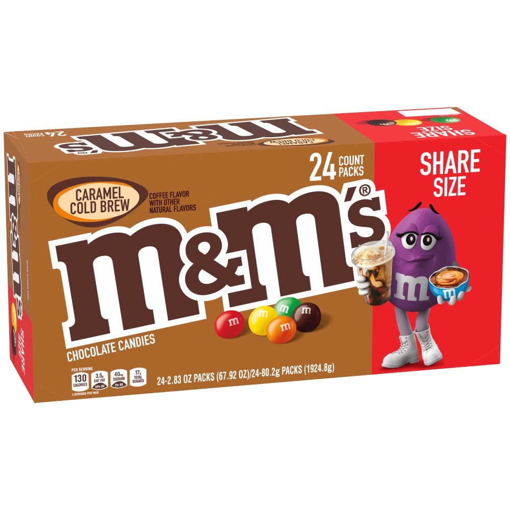 M&MS Caramel Chocolate Candy, Full Size 2.83 Oz Bags, Bulk Candy Chocolate Pack of 24