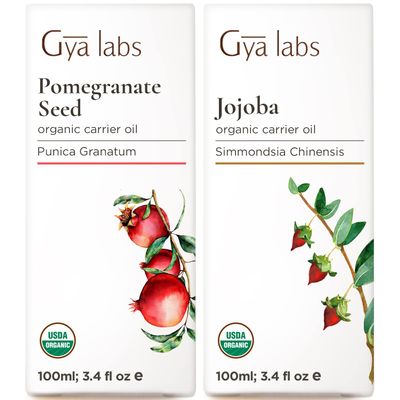 Gya Labs Pomegranate Seed Oil for Skin & Jojoba Oil for Hair Set - Aromatherapy Grade Essential Oils Set - 2x3.4 fl oz