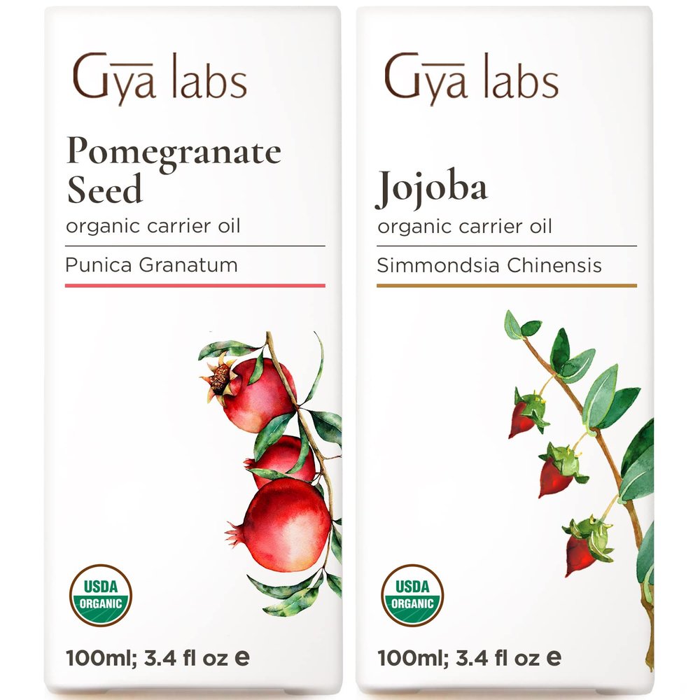 Gya Labs Pomegranate Seed Oil for Skin & Jojoba Oil for Hair Set - Aromatherapy Grade Essential Oils Set - 2x3.4 fl oz