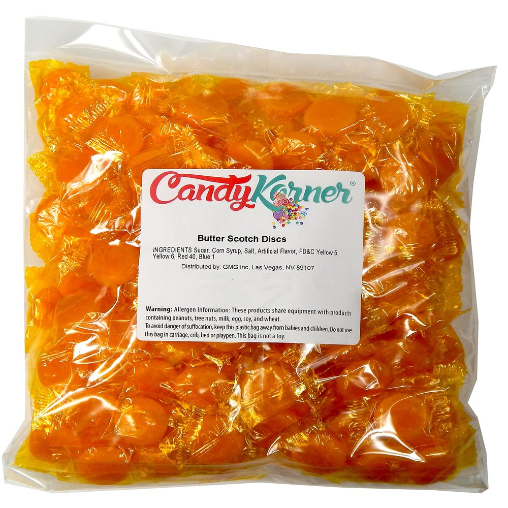 Butterscotch Discs - Hard Candy Butter Scotch Disks - Individually Wrapped Butterscotch Discs 1 Pound (16 Ounces) By CandyKorner