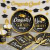 Ecomore Graduation Decoration Class of 2025, 175PCS Graduation Party Supplies Disposable Dinnerware(Serve 25) with Paper Plates Cup Napkin Fork Knife Spoon College High School Grad Decor(Black & Gold) view 3