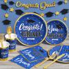 Ecomore Graduation Decorations Class of 2025, 175PCS Graduation Party Supplies Disposable Dinnerware(Serve 25) with Paper Plates Cup Napkin Fork Knife Spoon College High School Grad Decor(Blue & Gold) view 4