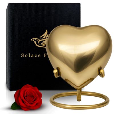 Mini Urn for Human Ashes Keepsake Urn for Ashes Small Heart Urn Memorial with Stand A Beautiful Heart Shaped Tribute for Women, Men, Baby & Infant (Golden, Small)
