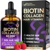 Liquid Biotin & Collagen 60,000 mcg - Vitamins for Hair Growth Support - Extra Strength Drops for Women & Men - Liquid Collagen Supplement - Strong Nails & Healthy Skin - Made in USA - 2 Fl Oz view 1