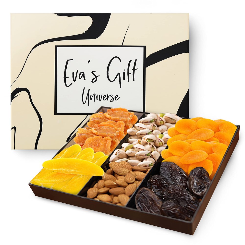 Anna and Sarah Gift Basket Mixed Dried Fruit and Nuts in Box Dried Pears, Fancy Medjool Dates, Dried Apricot, Dried Mango, California Pistachio and Raw Almond (6 Assortments) ,Holiday, Birthday, Healthy Fruit Anniversary, Corporate Treat Box for Wome