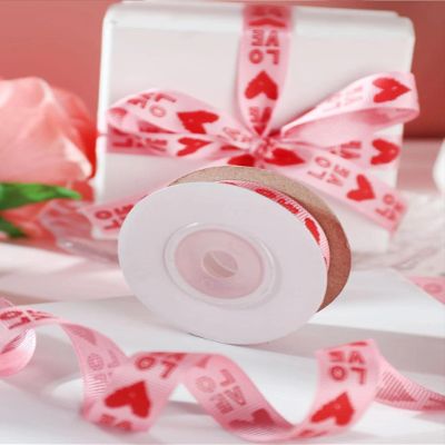 1roll Valentine's Day Heart & Letter Graphic Gift Wrapping Ribbon, Valentine Bow Making Ribbon, Valentine Decor, Ribbon for Favor Wrapping Wreaths Craft Prensent Wrapping Decorative Bow