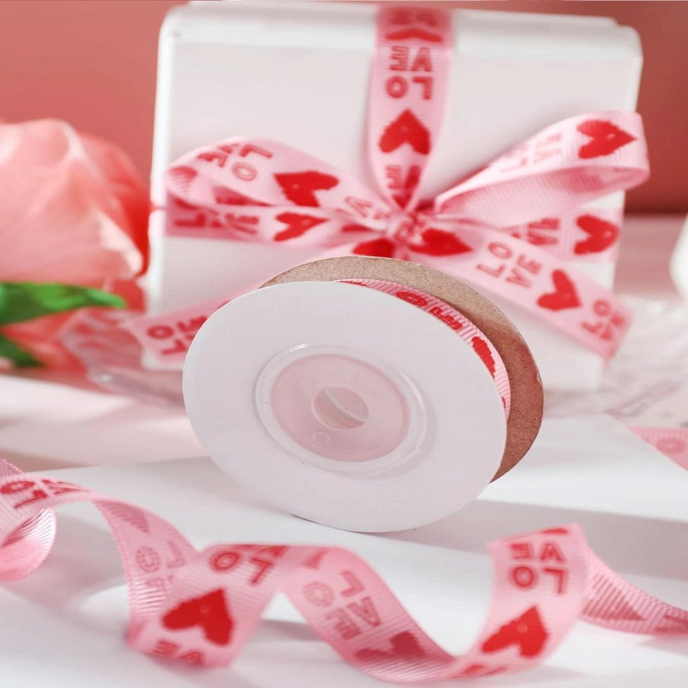 1roll Valentine's Day Heart & Letter Graphic Gift Wrapping Ribbon, Valentine Bow Making Ribbon, Valentine Decor, Ribbon for Favor Wrapping Wreaths Craft Prensent Wrapping Decorative Bow