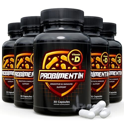 Probimentin - Advanced Probiotic Strains Blend and Vitamin D - Digestive Support 5 Bottles 150 Capsules-Official Manufacturer