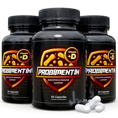 Probimentin - Advanced Probiotic Strains Blend and Vitamin D - Digestive Support 3 Bottles 90 Capsules-Official Manufacturer (3)