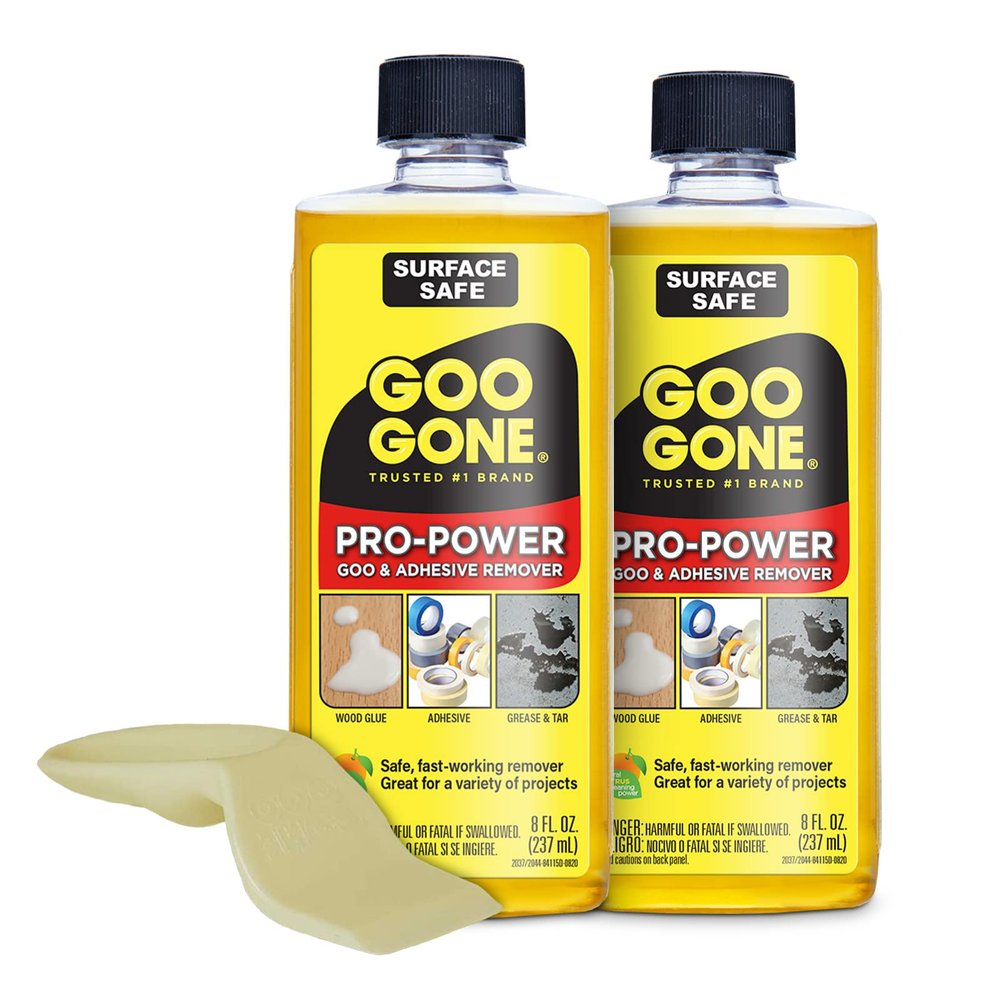 Goo Gone Pro Power Adhesive Remover | Removes Stickers, Goo, Tar, Grease, Great on Tools | Surface Safe, Fresh Citrus Scent - 2 Pack with Scraper Tool, Sticker Lifter