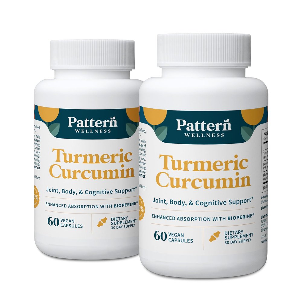 Pattern Wellness Turmeric Curcumin  95% Curcuminoids with BioPerine Black Pepper  Supports Joint, Cognitive & Immune Health  Non-GMO, Gluten Free  120 Capsules