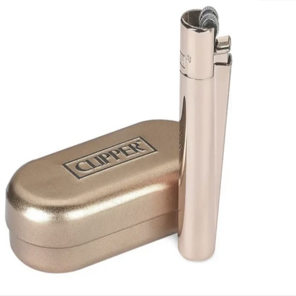 Clipper Metal Lighter - Assorted Rose Gold Color Bundles with KATZONE Silicone Protective Sleeve + Extra Flint System