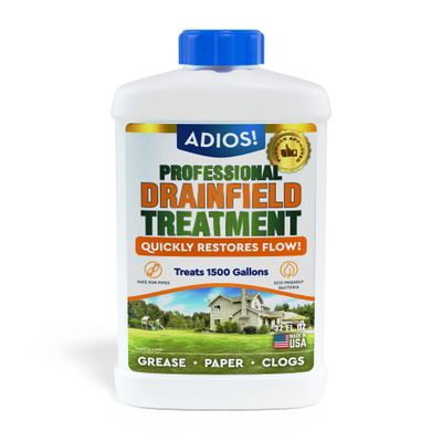 Adios! Drain Field Treatment and Cleaner for Leach Fields, Safely Opens and Restores Drainfields - 32oz