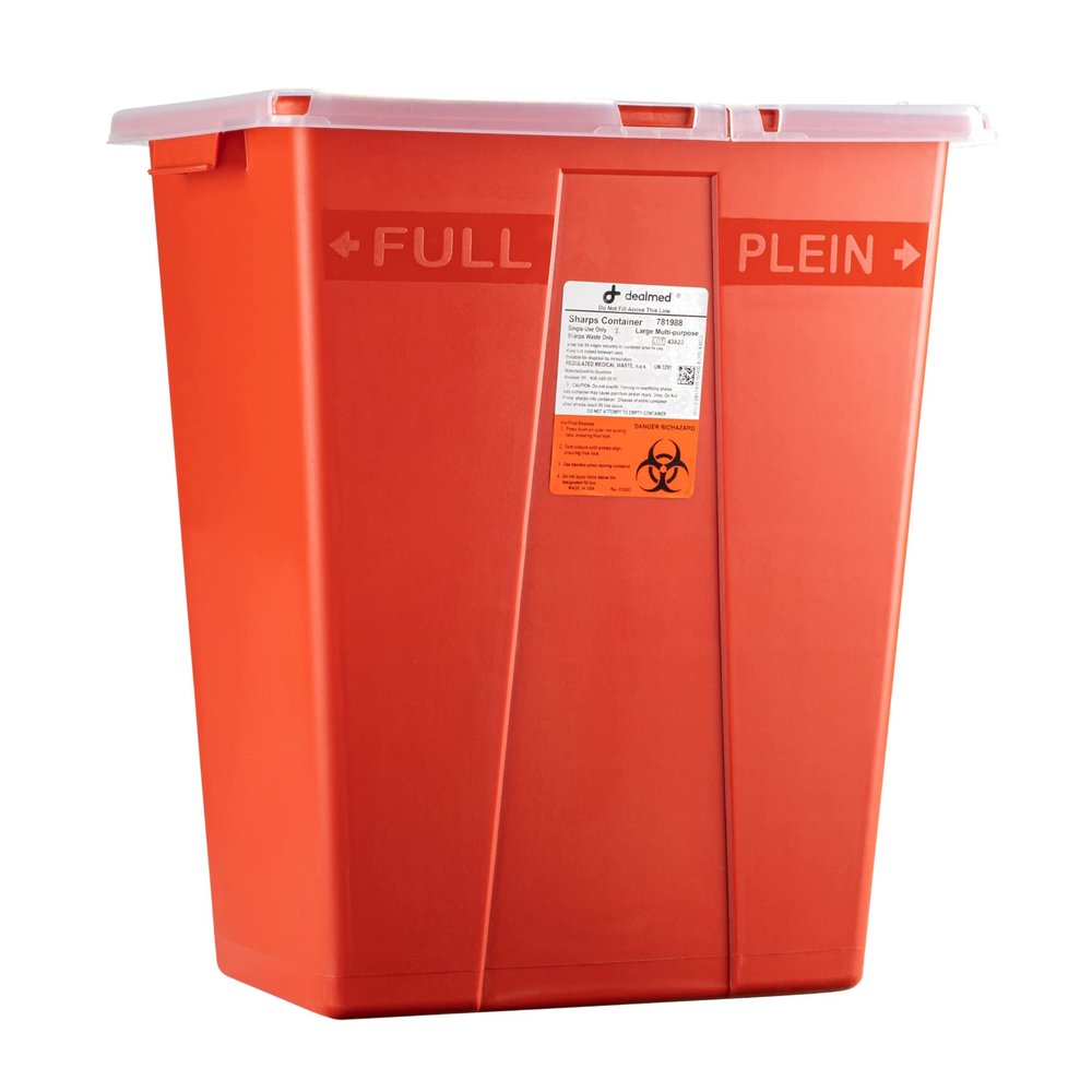Dealmed Sharps Container, 8 Gallon Hinged Lid, Red (Case of 10)