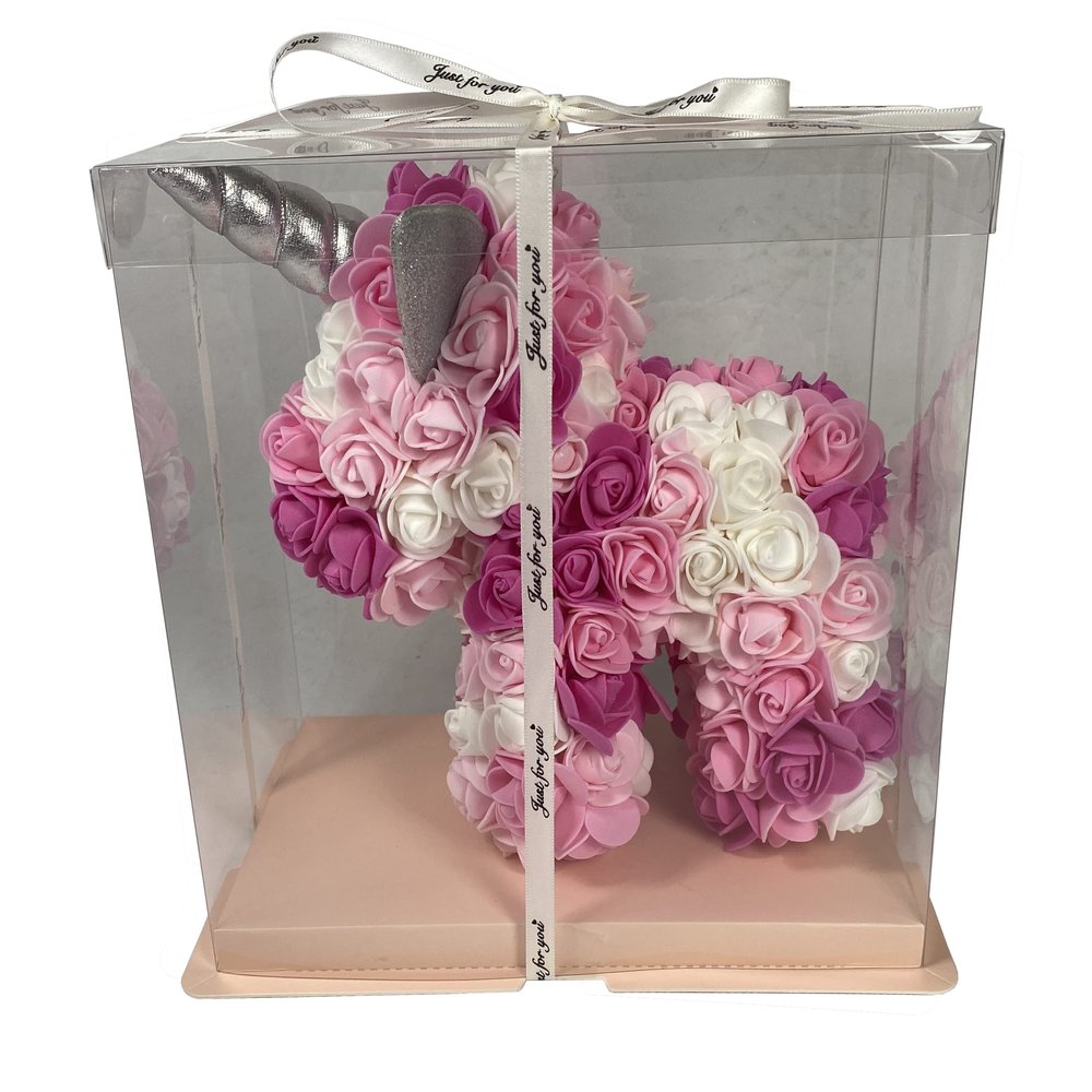 CalCastle Craft Rose Unicorn Soft Foam Flowers 10" x 10" x 6" with Optional Display Box (Hot Pink, with Box)