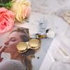 Akozon Pacifiers to Contact Lenses, Square Soaking Contact Lens Case freshlook Pupils Golden Portable Marble Surface Mirror (Gold) view 2
