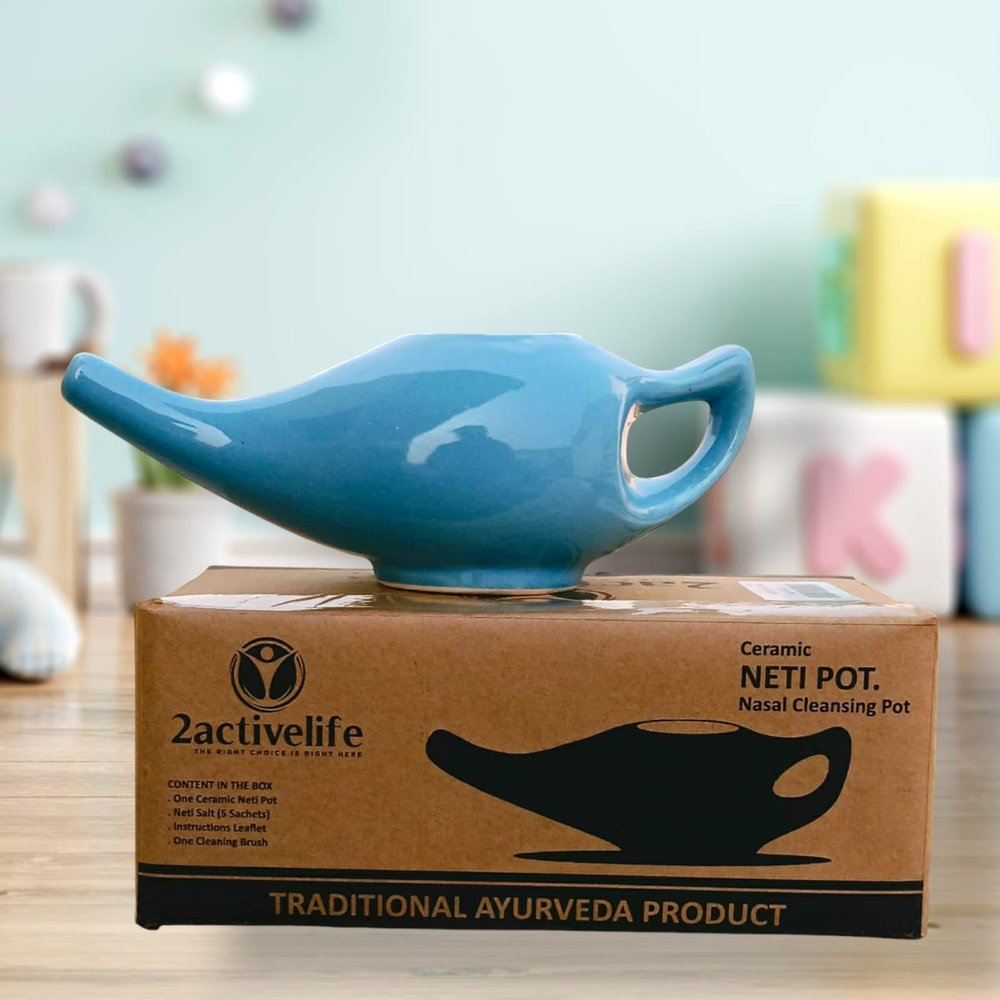 2activelife Yoga Neti Pot for Sinus & Congestion Cleaning| Microwave and Dishwasher Friendly | Leak Proof Durable Ceramic Neti Pot| Nasal Wash Handcrafted Durable Ceramic - Blue
