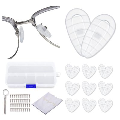 10 Pairs Upgraded Anti-Indentation Air Chamber Eyeglasses Nose Pads Screw-in 1 Piece of Glasses Cleaning Cloth, Screw, Screwdriver Glasses Accessories Replacement Kit
