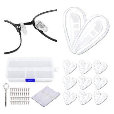 10 Pairs Big Air Chamber Eyeglasses Nose Pads Screw-in 1 Piece of Glasses Cleaning Cloth, Screw, Screwdriver Glasses Accessories Replacement Kit