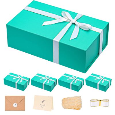 LIFELUM Large Gift Boxes with Lids,5 Pack 13.85 x 8.35 x 4.45 inch Rectangle Collapsible Gift Boxes with Ribbon,Card,Shredded Paper Filler Christmas,Birthdays