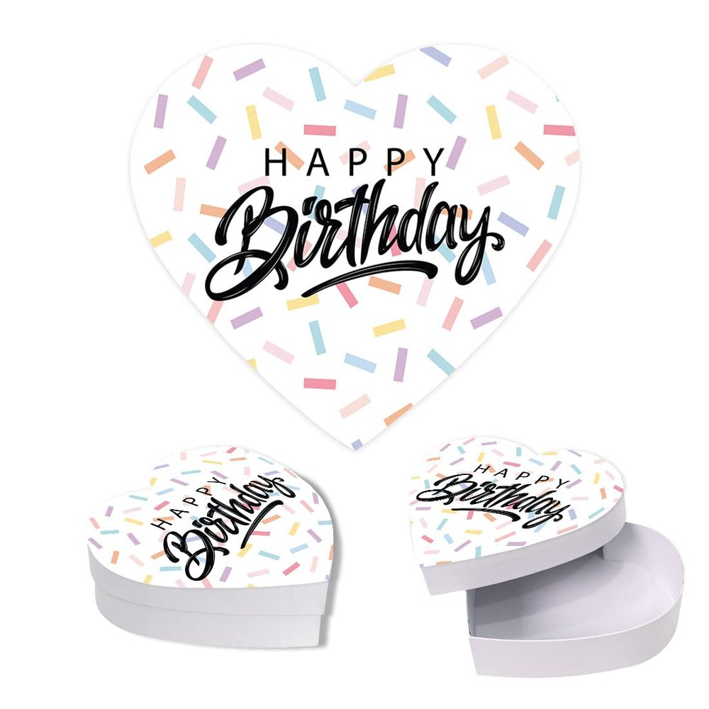 Andaz Press Happy Birthday Heart Shaped Gift Box with Lid, Heart Box For Treats, Sweets, Candy, Flowers, Jewelry, Strawberries, Chocolates, Gift for Kids, Him, Her, Food Safe, 8"x6", 1-Pack