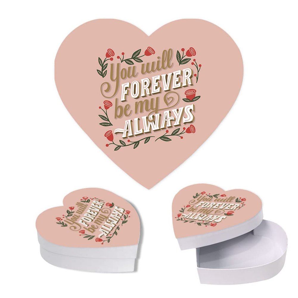Andaz Press Valentines Day Heart Shaped Box With Lid Forever Be My Always Reusable Heart Shaped Box, Premium Box For Treats Sweets Flowers Lingerie Jewelry, Food Safe, 1-Pack
