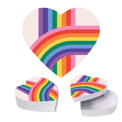 Andaz Press Valentines Day Heart Shaped Box With Lid, Rainbow Stripes Reusable Heart Shaped Box Premium Box For Treats Sweets Flowers Lingerie Jewelry Lgbtq Gift Packaging Food Safe, 1-Pack