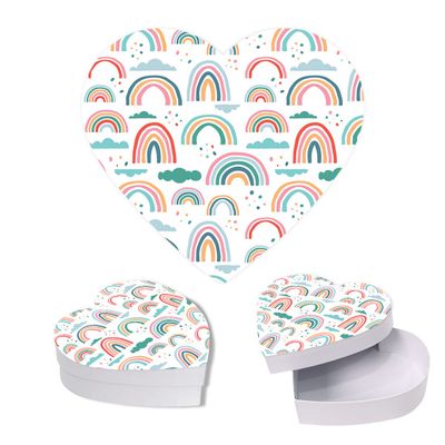 Andaz Press Valentines Day Heart Shaped Box With Lid, Rainbows Reusable Heart Shaped Box, Box For Treats, Sweets, Flowers, Jewelry, Toys, Kids Gift Packaging Food Safe, 8"X6", 1-Pack