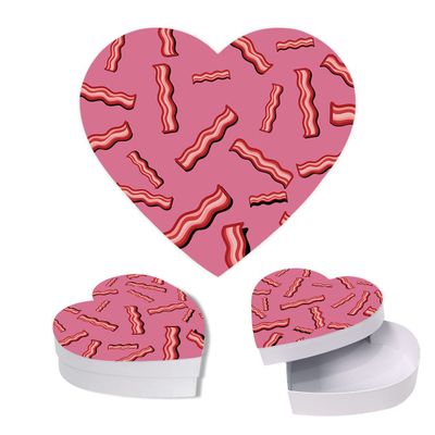 Andaz Press Valentine's Day Heart Shaped Box With Lid, Funny Valentines Reusable Heart Shaped Box For For Bacon, Gag Gift Box For Bacon Lovers, Reusable Food Safe Packaging, 8"X6", 1-Pack