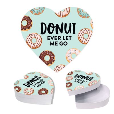Andaz Press Valentine's Day Heart Shaped Box With Lid, Funny Donut Ever Let Me Go Reusable Heart Shaped Valentines Box For Donuts, Dessert Treat Box, Reusable Food Safe No Oil Spotting, 8"X6", 1-Pack