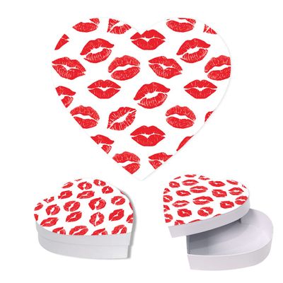 Andaz Press Valentines Day Heart Shaped Box With Lid, Kisses & Lip Design Reusable Heart Shaped Box For Treats Sweets Flowers Lingerie Jewelry, Gift Packaging Food Safe, 1-Pack