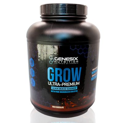 GENESIX NUTRITION Grow Protein Powder Dietary Supplement Supporting Muscle Growth & Recovery | Pure Micronized Creatine Ultra-Premium Lean Mass Gainer | Chocolate | 20 Servings 5.3kg